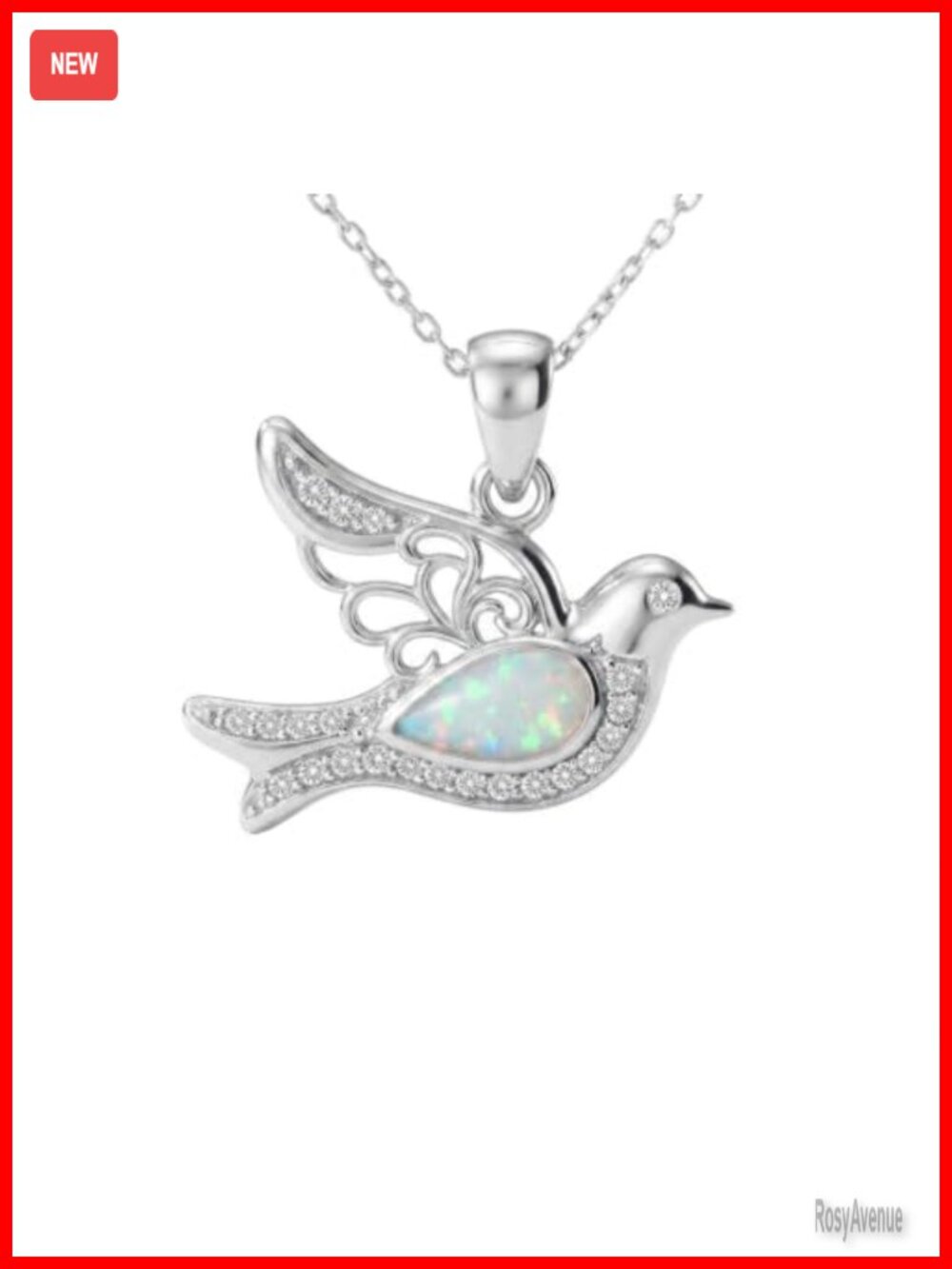 Bird White Opal Pendant Necklace Sterling Silver Dainty Women Jewelry Gift